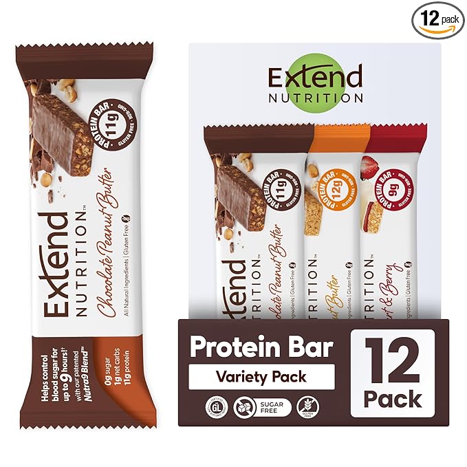 Extend – Diabetic Protein Bars, 3 Flavor Variety Pack (12 Pk) - Extend Nutrition